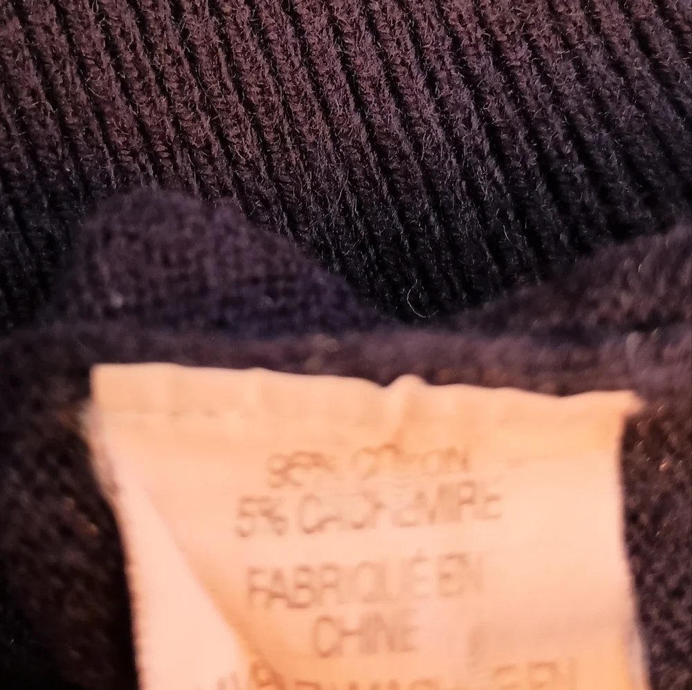 Vintage LL Bean Mens Large Black/Navy Cashmere Blend Knit V-Neck Sweater Vest